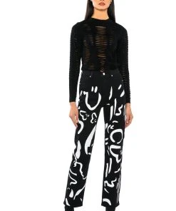 akira shop -akira shop abstract painted high waisted wide leg jean black 2 2