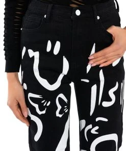 ABSTRACT PAINTED HIGH WAISTED WIDE LEG JEAN -akira shop abstract painted high waisted wide leg jean black 8 8