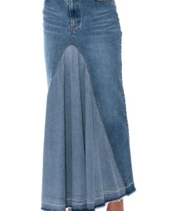 ADDED FLARE FRONT PLEAT MAXI SKIRT -akira shop added flare front pleat maxi skirt light blue denim 4 4