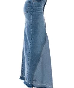 ADDED FLARE FRONT PLEAT MAXI SKIRT -akira shop added flare front pleat maxi skirt light blue denim 5 5