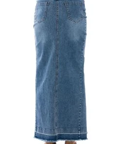 ADDED FLARE FRONT PLEAT MAXI SKIRT -akira shop added flare front pleat maxi skirt light blue denim 6 6