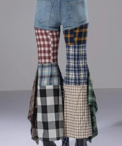 ALEXA PLAID PATCHWORK FLARED JEANS -akira shop alexa plaid patchwork flared jeans multi 10 10