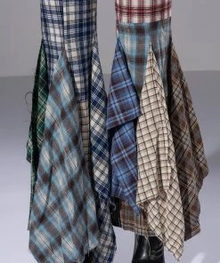 ALEXA PLAID PATCHWORK FLARED JEANS -akira shop alexa plaid patchwork flared jeans multi 11 11