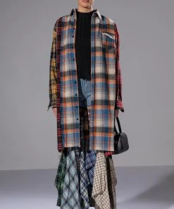 ALEXA PLAID PATCHWORK FLARED JEANS -akira shop alexa plaid patchwork flared jeans multi 4 4