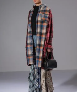 ALEXA PLAID PATCHWORK FLARED JEANS -akira shop alexa plaid patchwork flared jeans multi 6 6