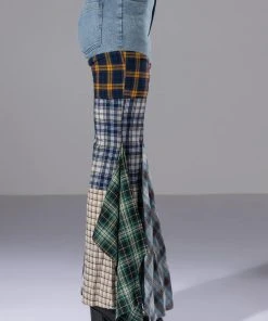 ALEXA PLAID PATCHWORK FLARED JEANS -akira shop alexa plaid patchwork flared jeans multi 9 9