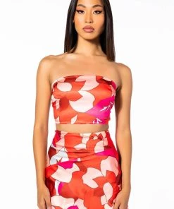 ALL ME PRINTED BANDEAU TOP -akira shop all me printed bandeau top red multi 4 4