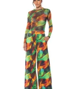 ALL NATURAL WIDE LEG PANT 11 ALL NATURAL WIDE LEG PANT -akira shop all natural wide leg pant green multi 3 3