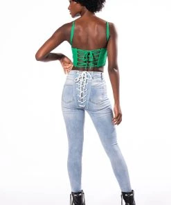 ALL OVER LACE UP BACK SKINNY JEANS -akira shop all over lace up back skinny jeans light blue denim 2 2 c1 c1