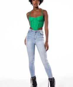 ALL OVER LACE UP BACK SKINNY JEANS -akira shop all over lace up back skinny jeans light blue denim 3 3 c1