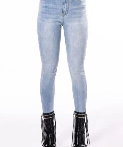 ALL OVER LACE UP BACK SKINNY JEANS -akira shop all over lace up back skinny jeans light blue denim 7 7 c1