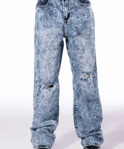 ALWAYS FIRST STRAIGHT FIT ACID WASH JEANS -akira shop always first straight fit acid wash jeans medium blue denim 3 3