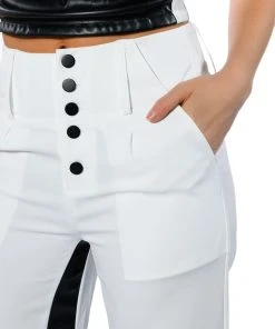 ALWAYS ON FAUX LEATHER CONTRAST TROUSER -akira shop always on faux leather contrast trouser white black 8 8