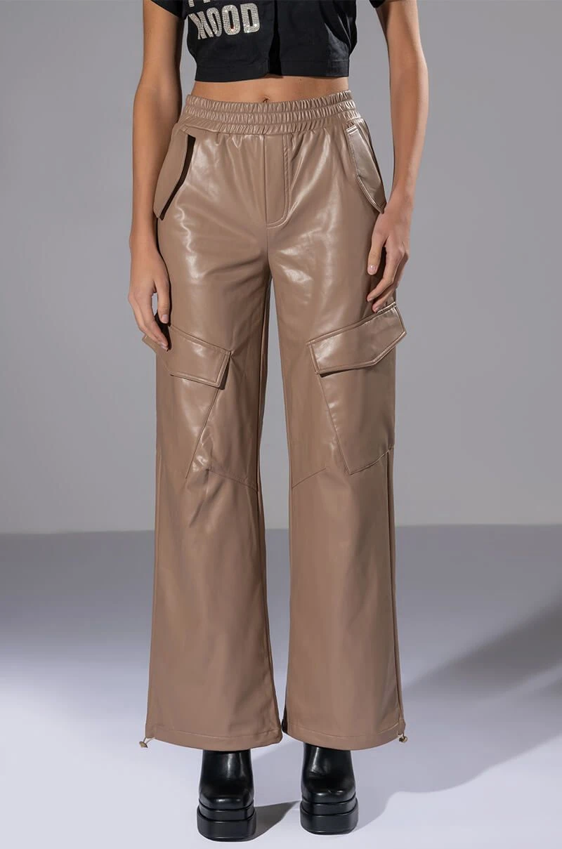 ALWAYS WINNING FAUX LEATHER CARGO PANTS IN BEIGE 3 ALWAYS WINNING FAUX LEATHER CARGO PANTS IN BEIGE