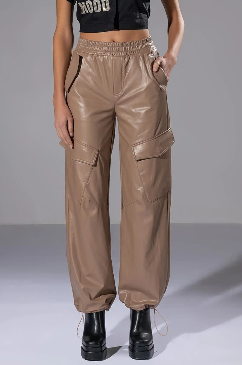 ALWAYS WINNING FAUX LEATHER CARGO PANTS IN BEIGE 4 ALWAYS WINNING FAUX LEATHER CARGO PANTS IN BEIGE - Image 2