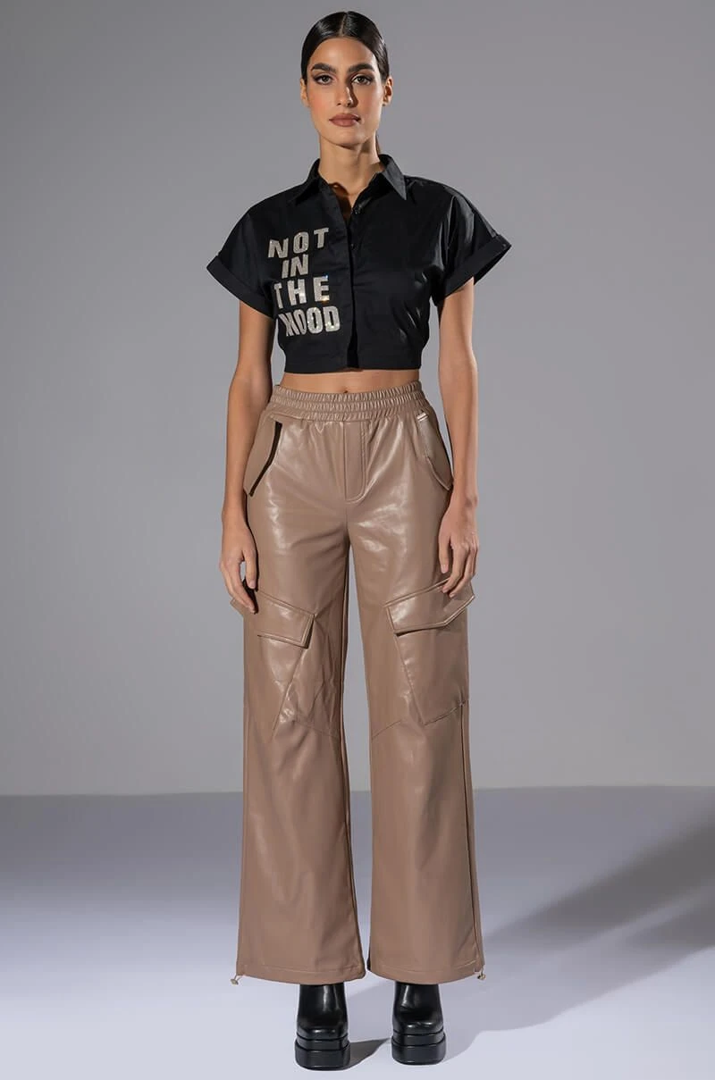 ALWAYS WINNING FAUX LEATHER CARGO PANTS IN BEIGE 5 ALWAYS WINNING FAUX LEATHER CARGO PANTS IN BEIGE - Image 3