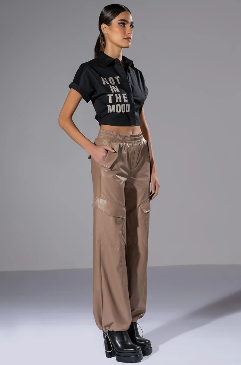 ALWAYS WINNING FAUX LEATHER CARGO PANTS IN BEIGE 6 ALWAYS WINNING FAUX LEATHER CARGO PANTS IN BEIGE - Image 4