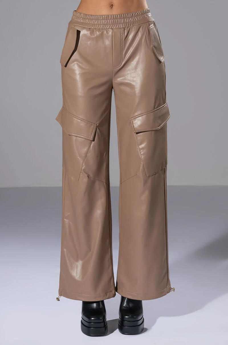 ALWAYS WINNING FAUX LEATHER CARGO PANTS IN BEIGE 7 ALWAYS WINNING FAUX LEATHER CARGO PANTS IN BEIGE - Image 5