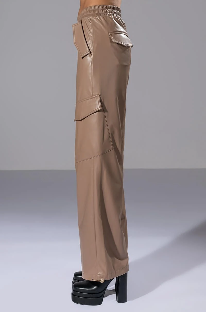 ALWAYS WINNING FAUX LEATHER CARGO PANTS IN BEIGE 8 ALWAYS WINNING FAUX LEATHER CARGO PANTS IN BEIGE - Image 6