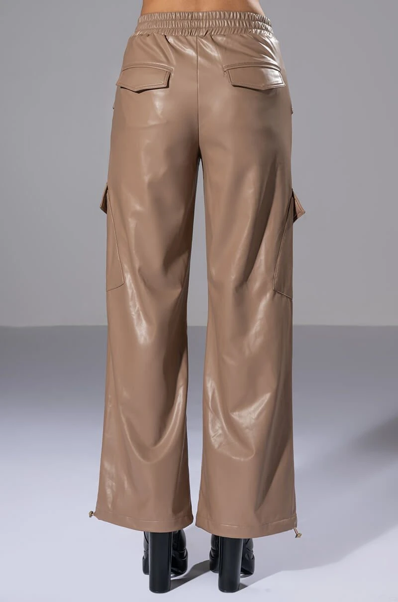 ALWAYS WINNING FAUX LEATHER CARGO PANTS IN BEIGE 9 ALWAYS WINNING FAUX LEATHER CARGO PANTS IN BEIGE - Image 7