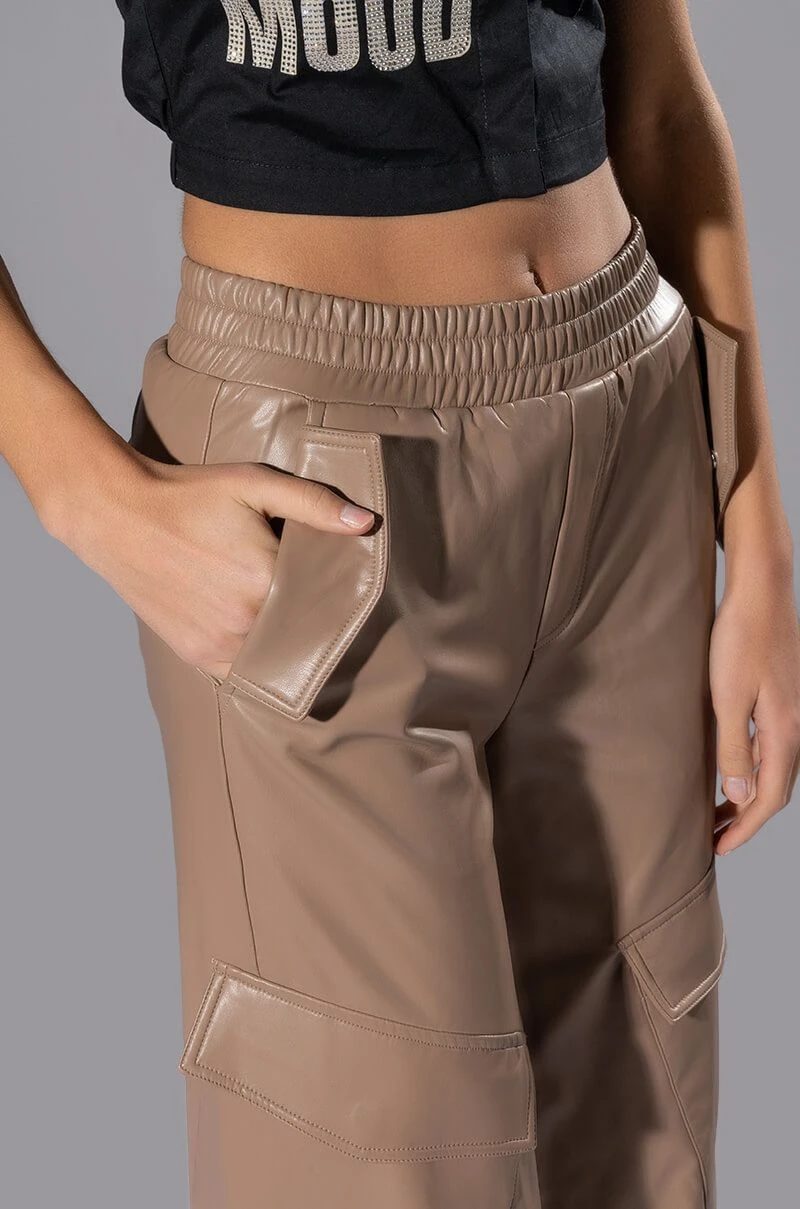 ALWAYS WINNING FAUX LEATHER CARGO PANTS IN BEIGE 10 ALWAYS WINNING FAUX LEATHER CARGO PANTS IN BEIGE - Image 8