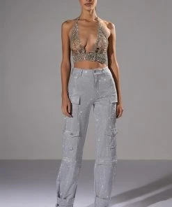 AMMO BONNE SOIREE RHINESTONE CARGO PANTS -akira shop ammo bonne soiree rhinestone cargo pants grey 3 3