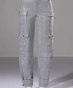 AMMO BONNE SOIREE RHINESTONE CARGO PANTS -akira shop ammo bonne soiree rhinestone cargo pants grey 4 4