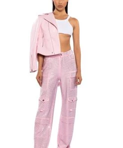 AMMO BONNE SOIREE RHINESTONE CARGO PANTS IN PINK -akira shop ammo bonne soiree rhinestone cargo pants pink 3 3