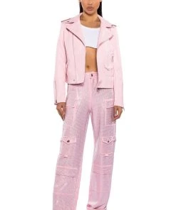 AMMO BONNE SOIREE RHINESTONE CARGO PANTS IN PINK -akira shop ammo bonne soiree rhinestone cargo pants pink 4 4