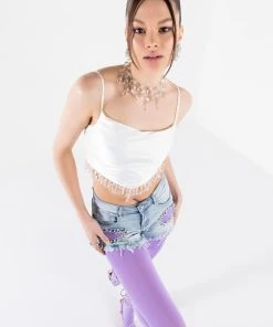 ANGEL BABE BEADED TRIM COWL NECK TANK -akira shop angel babe beaded trim cowl neck tank white 3 3