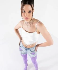 ANGEL BABE BEADED TRIM COWL NECK TANK -akira shop angel babe beaded trim cowl neck tank white 4 4