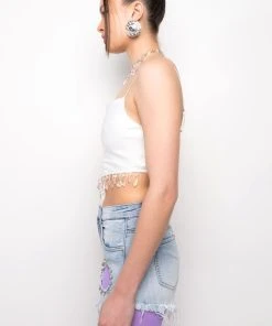 ANGEL BABE BEADED TRIM COWL NECK TANK -akira shop angel babe beaded trim cowl neck tank white 9 9