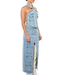 ANGELICA DENIM BUTTON DOWN COLLAR CORSET TOP -akira shop angelica denim button down collar corset top light blue denim 6 6