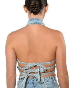 ANGELICA DENIM BUTTON DOWN COLLAR CORSET TOP -akira shop angelica denim button down collar corset top light blue denim 9 9