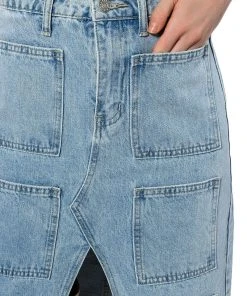 ANGELICA DENIM MIDI OPEN SLIT SKIRT -akira shop angelica denim midi open slit skirt light blue denim 10 10