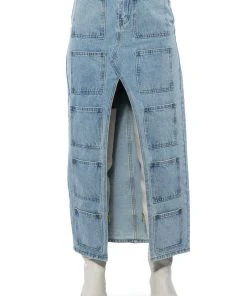 ANGELICA DENIM MIDI OPEN SLIT SKIRT -akira shop angelica denim midi open slit skirt light blue denim 7 7