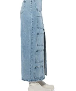 ANGELICA DENIM MIDI OPEN SLIT SKIRT -akira shop angelica denim midi open slit skirt light blue denim 8 8