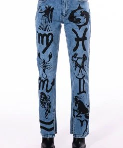 ASTROLOGICAL PRINTED HIGH RISE STRAIGHT LEG JEAN -akira shop astrological printed high rise straight leg jean medium blue denim 3 3