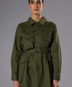 ATTENTION CARGO LONG SLEEVE MINI DRESS