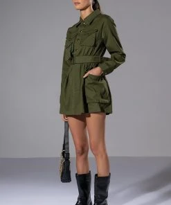 ATTENTION CARGO LONG SLEEVE MINI DRESS -akira shop attention cargo long sleeve mini dress olive 4 4