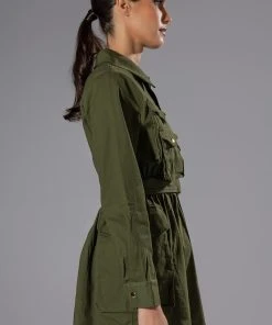 ATTENTION CARGO LONG SLEEVE MINI DRESS -akira shop attention cargo long sleeve mini dress olive 5 5