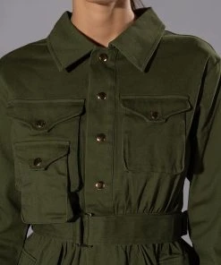 ATTENTION CARGO LONG SLEEVE MINI DRESS -akira shop attention cargo long sleeve mini dress olive 7 7