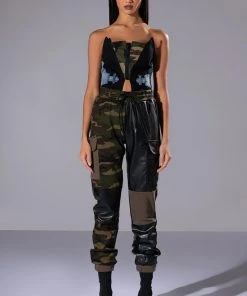 AVIATOR CAMO AND DENIM CORSET TOP -akira shop aviator camo and denim corset top green multi 3 3