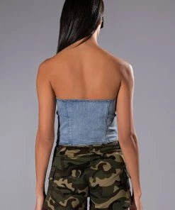 AVIATOR CAMO AND DENIM CORSET TOP -akira shop aviator camo and denim corset top green multi 8 8