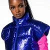 AZALEA WANG COZY CHIC ULTRA CROPPED VEST IN METALLIC -akira shop azalea wang cozy chic ultra cropped vest in metallic blue 1 1