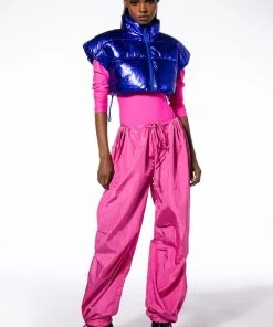 AZALEA WANG COZY CHIC ULTRA CROPPED VEST IN METALLIC -akira shop azalea wang cozy chic ultra cropped vest in metallic blue 3 3