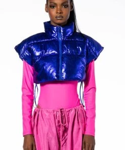 AZALEA WANG COZY CHIC ULTRA CROPPED VEST IN METALLIC -akira shop azalea wang cozy chic ultra cropped vest in metallic blue 4 4