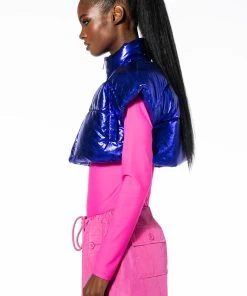 AZALEA WANG COZY CHIC ULTRA CROPPED VEST IN METALLIC -akira shop azalea wang cozy chic ultra cropped vest in metallic blue 5 5