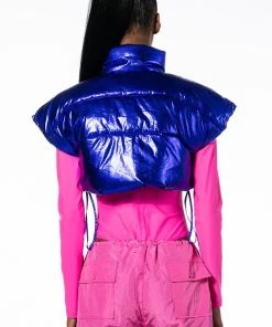 AZALEA WANG COZY CHIC ULTRA CROPPED VEST IN METALLIC -akira shop azalea wang cozy chic ultra cropped vest in metallic blue 6 6