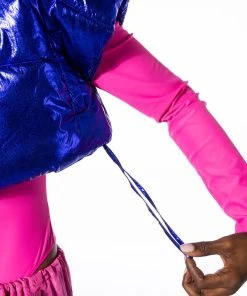 AZALEA WANG COZY CHIC ULTRA CROPPED VEST IN METALLIC -akira shop azalea wang cozy chic ultra cropped vest in metallic blue 7 7